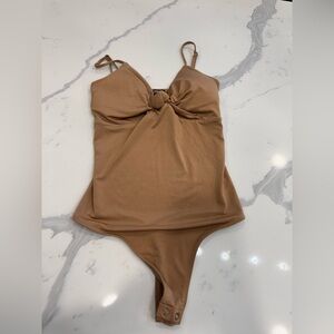 Knot-Front Tan One-Piece Bodysuit